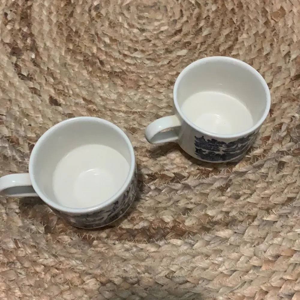 Vintage Churchill England Blue Willow Flat Tea Cup 3 Inch Stackable Ceramic